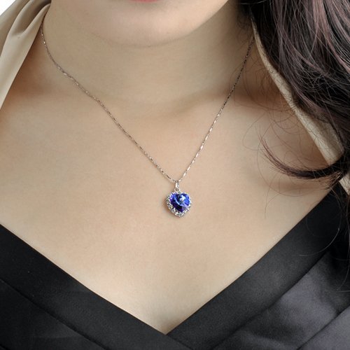 Silver Blue Crystal Diamante Heart Pendant Fashion Necklace - VAGA®