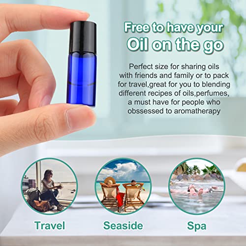 Pack of 50,3ml Glass Roll on Bottle Mixed Color Sample Test Roller Essential Oil Bottles glass vials With Stainless Steel Roller Balls,Black Plastic Cap For Travel Aromatherapy,Perfume Oils4