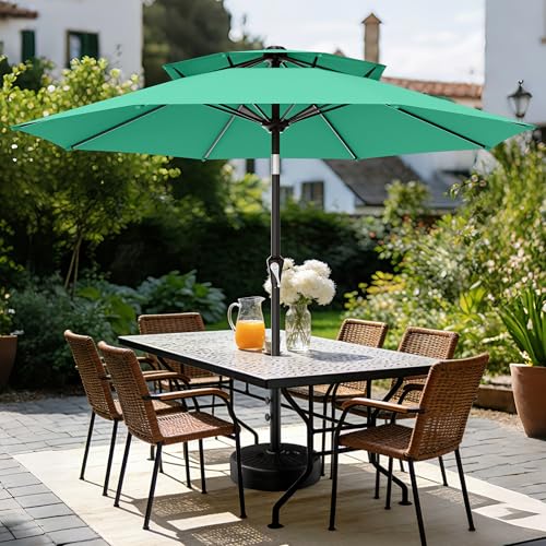 Image of AreShark 9ft 2 Tiers Patio Umbrella - Outdoor Umbrella Waterproof UV Protection, Market Table Umbrella w /Push Button Tilt&Crank for Pool, Porch, Garden(Turquoise)