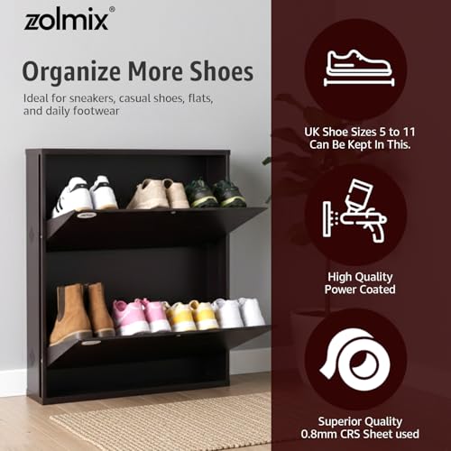 Image of ZOLMIX 2 Shelves Shoe Rack for Home with Door & Cover, Mild Steel Shoe Stand with Shoe Cabinet, Shoe Organizer Rack,Slippers,Shoe &Chappal Storage, Wall Mounted & Shoe Stand (Brown)