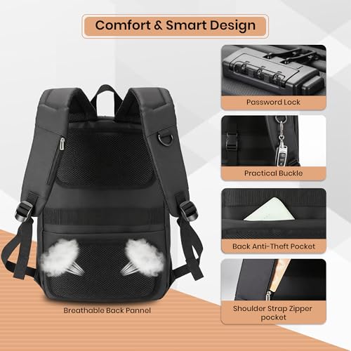 Image of CARRY TRIP Hard Shell Anti-Theft Laptop Backpack with Password Lock - Water-Resistant PE Film Business & Travel Backpack with Organized Compartments - Inner Bottle Pocket - Stylish Bag For Men & Women