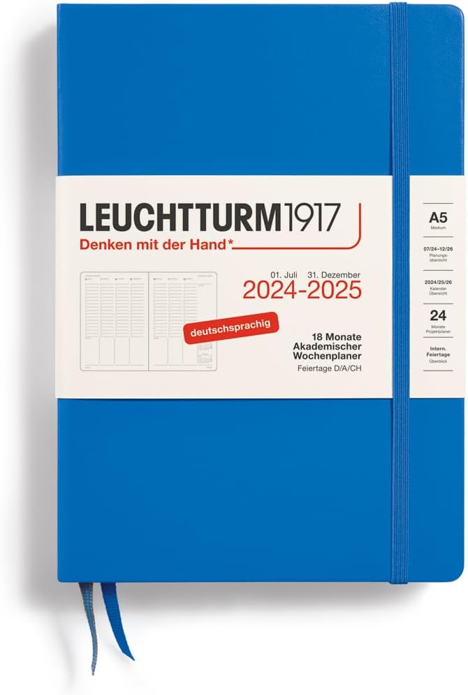 LEUCHTTURM1917 370634 Academic Weekly Planner Medium (A5) 2025, 18 Months, Port Red, German