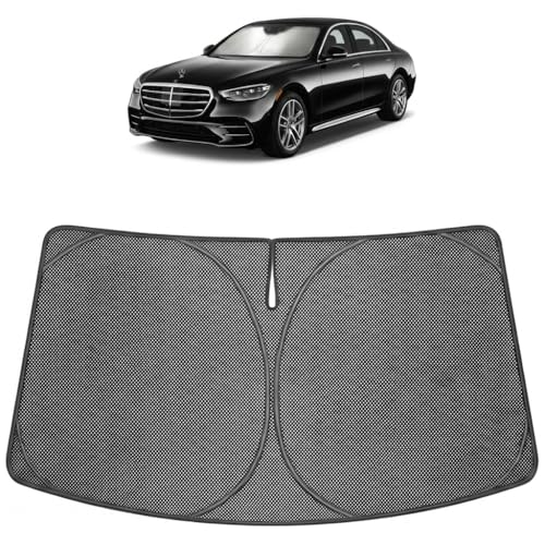 Proadsy Windshield Sun Shade Custom Fit Mercedes-Benz S-Class 2015-2026 Ice Crystal Black Front Window Sunshade UV and Heat Blocker Foldable Visor Keeps Car Cooler for Summer Parking and Daily Use