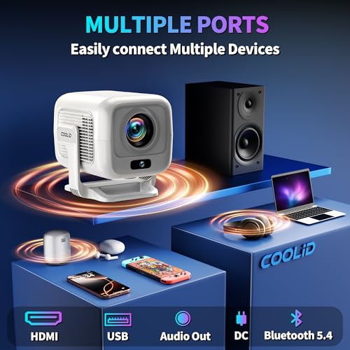 Image of [Auto Focus & 2026 Upgraded] Mini Projector 1080P FHD Support 4K Portable Projector with WiFi6 and Bluetooth5.4 Built-in App 180 Adjustable Auto Keystone, Compatible with HDMI /Laptop /USB, White