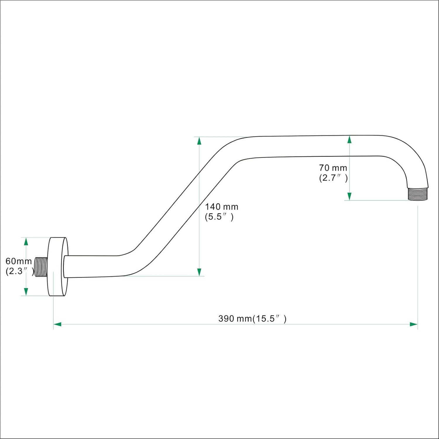 High Rise Shower Arm with Flange,15.5 Inch Gooseneck Shower Arm Extension,Stainless Steel S Shaped Shower Showerarm,Chrome,9Z1MK