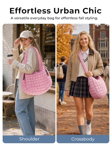 Quilted Tote Bag for Women, Nylon Puffy Hobo Crossbody Shoulder Bag Purse - image 2