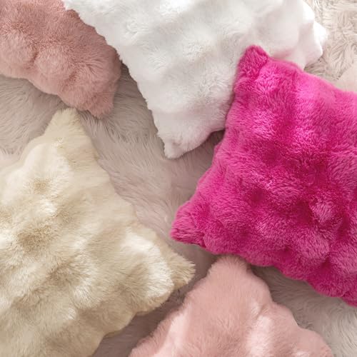 MIULEE Plüsch Kissenbezug 40x40 cm Kissenbezüge Flauschig Kissen Sofakissen Fell Beide Seiten Kurze Wolle Dekokissen Luxus Square Kissenhülle für Sofa für Schlafzimmer Waschbar Deko Weiß 2er Set