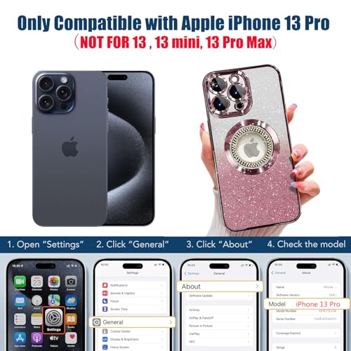 Image of Misscase for iPhone 13 Pro Magnetic Glitter Case Compatible with MagSafe,Full Protection Slim Shockproof Anti-Scratch Case with Camera Lens Protector Logo View Dust-Proof Net for Women Pink
