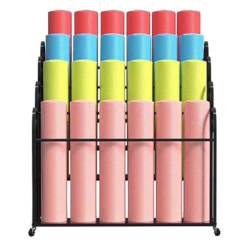 Soporte portátil de 4 niveles para esterilla de yoga y estante de almacenamiento, equipo de gimnasio en casa para rodillos de espuma y accesorios, perfecto para hombres y mujeres
