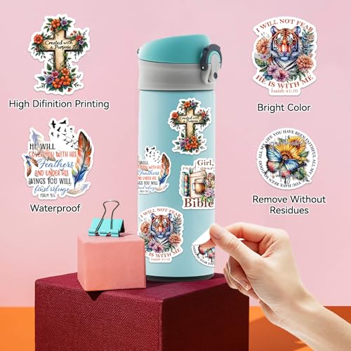 Image of 100 Pcs Christian Faith Stickers | Bible Verse & Inspiration Quotes | Waterproof Vinyl Scrapbook Stickers for Prayer Boards, Vision Board, Journaling