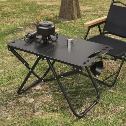 Table tactique pliable noire extérieure avec support de lampe intégré