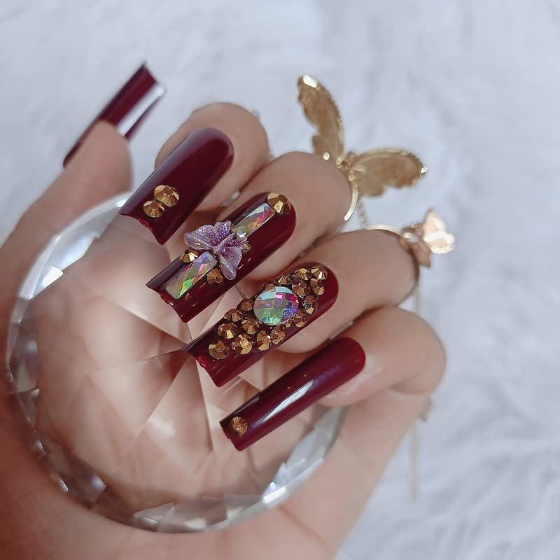 Miniatura 4 de ZYBUXY 24 piezas de joyería de diamantes de cristal para mujer uñas postizas a presión de color caqui uñas postizas medianas de aguja de cobertura