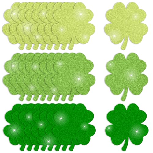 MixTeach 180 Pcs Four Leaf Clover Cutouts St. Patricks Day Glitter Paper Cut-Outs 4 Inch Green 4 Leaf Shape Die Cuts for Irish St Patricks Day Party Bulletin Board Decorations School Craft Projects