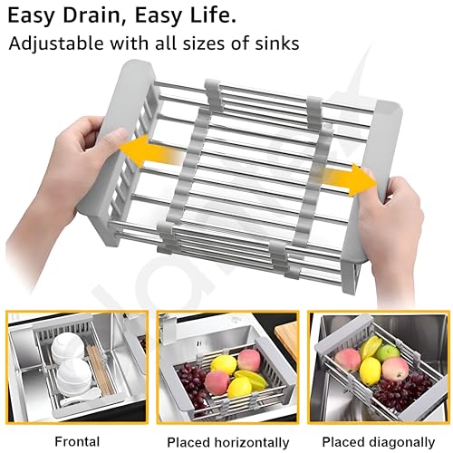 Image of Plantex Stainless Steel & ABS Plastic Sink Drainer Basket /Vegetable Washing Sink Basket Strainer /Kitchen Accessories Items for Home - Pack of 1 (White)