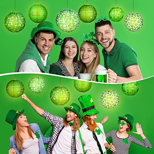 Image of Panelee 12 Pcs St Patricks Day Party Decorations Paper Lanterns Hanging Round Green Shamrock Lanterns for Irish Festive Office Classroom Party Decorations Indoor Outdoor