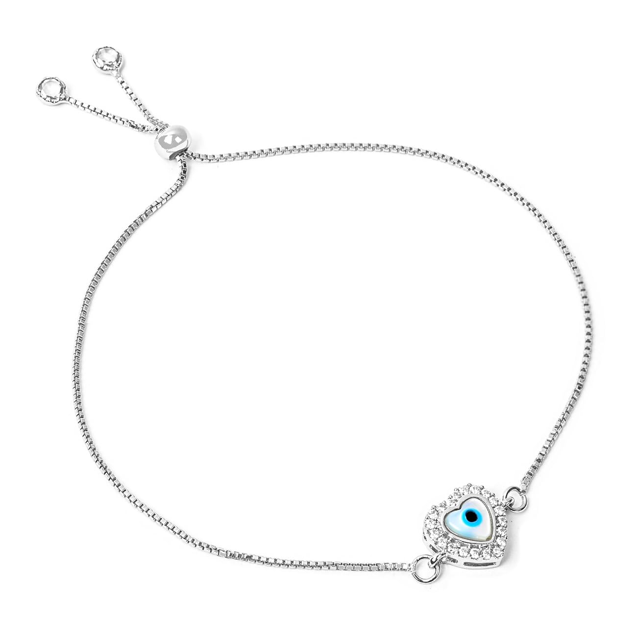 CHOTTEY LAL AND SONS 925 Sterling Silver Heart Shape Evil Eye Halo Bracelet Nazariya Adjustable Wristband for Women and Girls - Silver (B0CDQDQWF7) Amazon Price History, Amazon Price Tracker