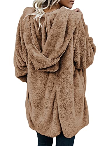 Dokotoo Womens 2025 Winter Long Sleeve Solid Fuzzy Fleece Open Front Hooded Cardigans Jacket Coats Outerwear with Pocket4