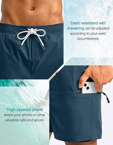 G Gradual Mens Swim Trunks With Compression Liner 5 Inch Inseam Quick Dry Bathing Suits With Zipper Pocket-No Thigh Chafing(Dark Blue,S) #TOP4
