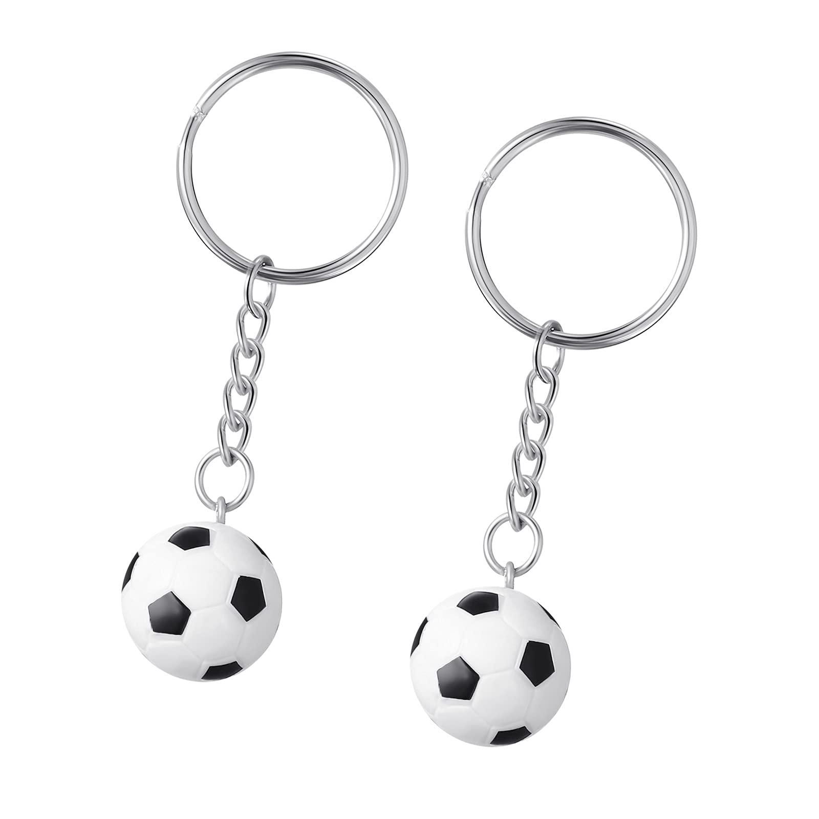 Jadive2 Pieces Mini Soccer Keychain Soccer Favor Keyring Soccer Stress Balls Soccer Team Present Sports Ball Goodie Bag Stuffers for Adults and Kids Party Favor Decorations, White and Black