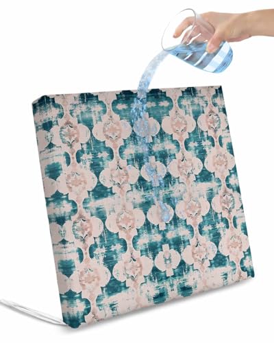 Teal Boho Outdoor Cushion Chair Cover Set of 2 - Waterproof Couch Seat Covers, Farmhouse Retro Ethnic Turkish Pattern Motifs Patio Furniture Protector Cushions Slipcovers for Sofa/RV, 22