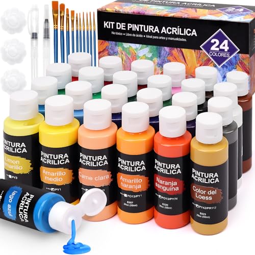 El Mejor Listado de Pinturas Top 10. 45 LSXD Kit de Pintura Acrilica, 24 Colores x 59ml Pintura Acrilica No Toxicas, 2 Pinceles Agua, 10 Pinceles y 3 Placas, para Artistas, Niños, Set Material de Arte Profesional para...