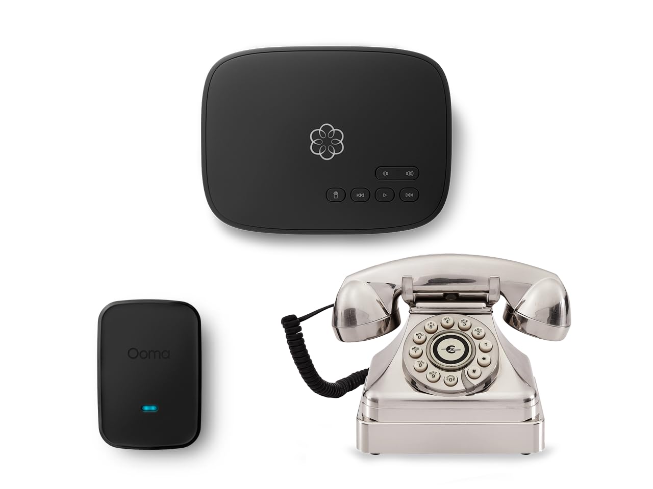 Ooma Telo Air 2 Retro Chrome Kettle Home Phone Bundle Free Service, Unlimited Nationwide Calling, On-The-Go with Mobile App