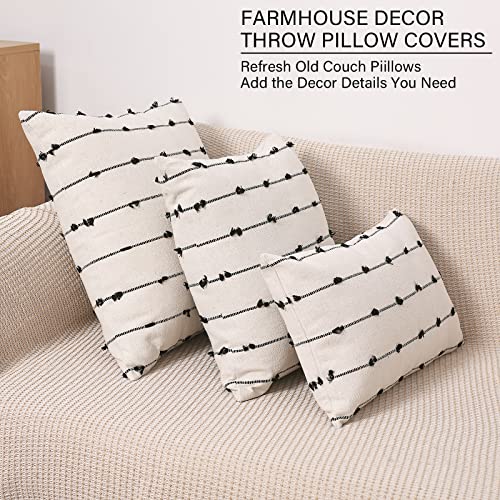 Boho Throw Pillow Covers 12X20 Set Of 2 Modern Farmhouse Decorative Cushion Case Tufted Natural Linen Square Pillows Cover Neutral Pillow Cases Accent Pillowcase For Sofa, Couch, Bed, Beige And Black #TOP4