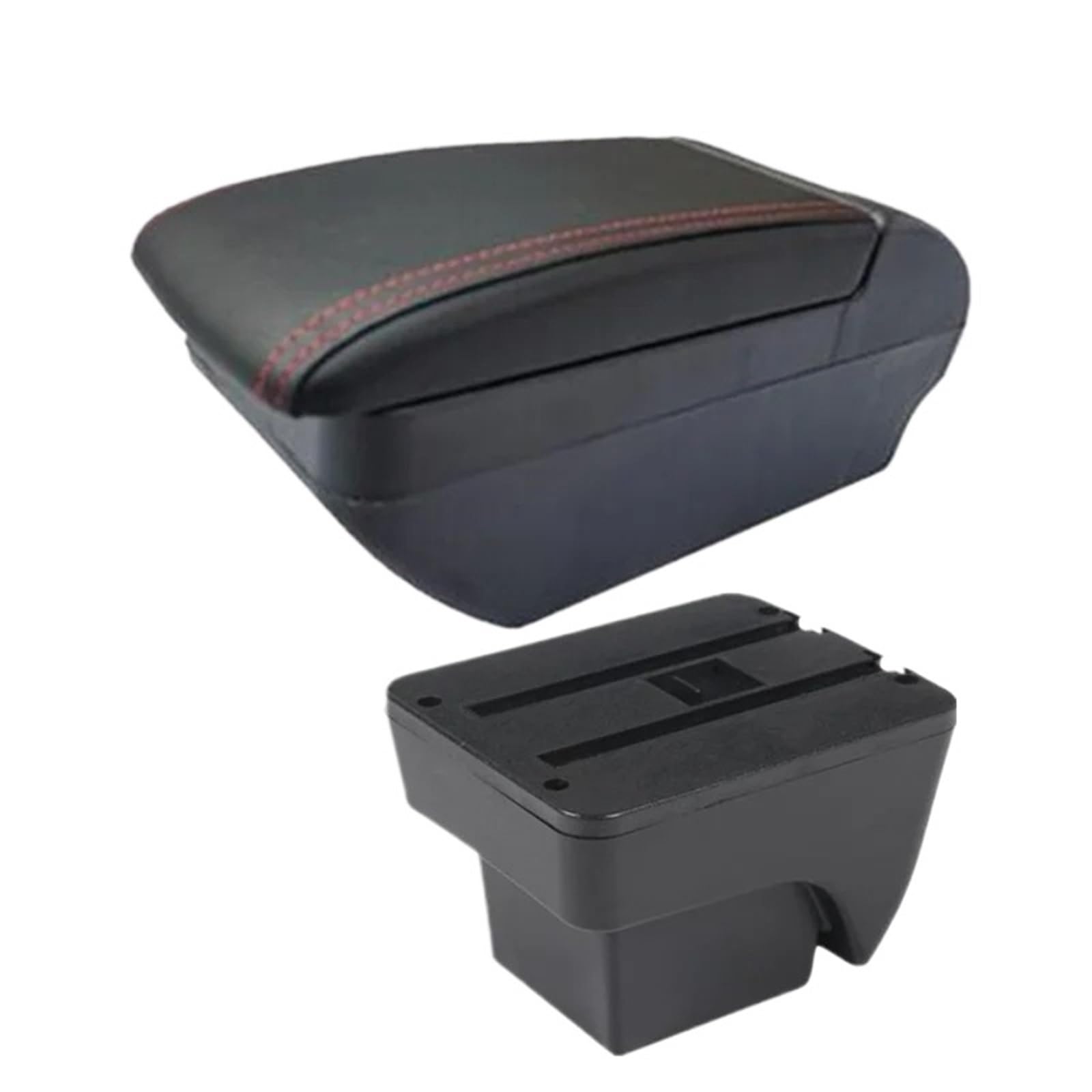 AWGNTQQ Car Armrests For SEAT For ARONA Car Armrest Modification Multifunctional Double-layer Storage Box With USB Charging Accessori(F Black Red No USB)