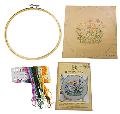 HOME-X Full Range Embroidery Set with Embroidery Hoop, Color Thread, Needles, Wildflowers Pattern, and Easy, Cross Stitch Kit, DIY Starter Kit