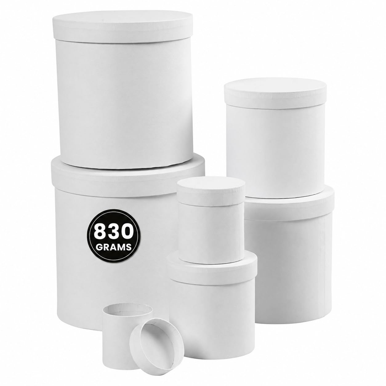 Creativ Company Round Boxes Set – 7 White Paper‑Mâché Boxes (Ø 7–22 cm) with Lids – Stackable & Decor‑Ready for DIY, Storage & Craft Projects