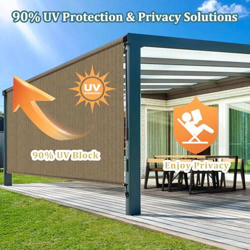Image of Shade&Beyond Patio Shades Roll Up Outdoor 9' W x 8' H, Cordless Roller Shade Blinds with 90% UV Protection, Exterior Sunshade Cloth Roll for Pergola Porch Gazebo Balcony, Coffee Brown