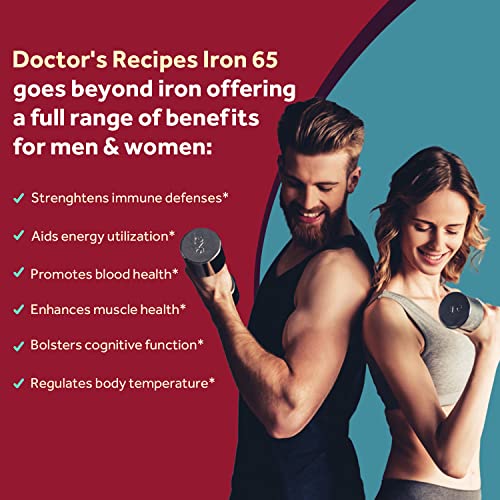 Doctor's Recipes Iron Supplement 65 mg with Vitamin C - Maximized Absorption, Stomach Friendly & High Potency Iron Pills for Red Blood Cells Formation & Immunity Health - Vegan Non-GMO 60 Iron Tablets - Image 4