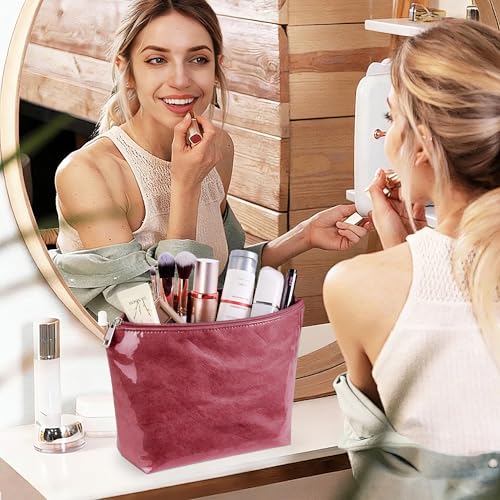 Image of KALIDI PVC Zipper Tote Bag, Jelly Kraft Paper Beach Bag Large Hobo Carry All Travel Shopping Handbag Plastic Shoulder Bag