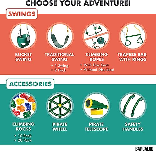 Playground Accessories For Kids Outdoor Playset Kids Pirate Telescope, Steering Wheel, Green Safety Handle Bars Playground Equipment- Backyard, Playhouse, Tree House, Jungle Gym, Swingset, Pirate Ship #TOP5