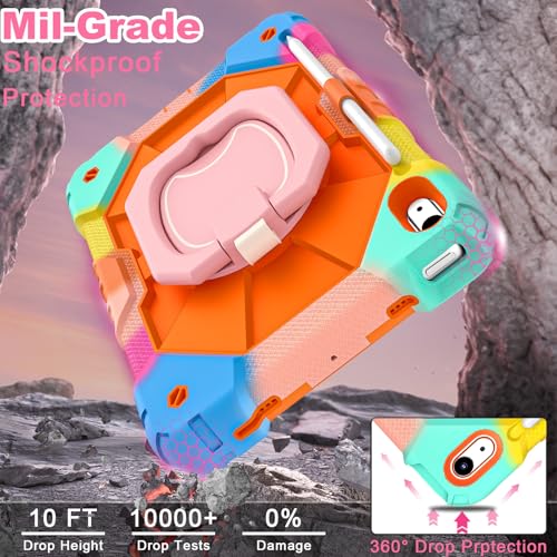 Image of WESOROL Case for iPad (A16) 11th /10th Generation 2025 /2022 with Screen Protector Rotating Stand Pencil Holder iPad Case 10th Generation Shockproof Cover for iPad 10th Gen Cases,Colorful Orange