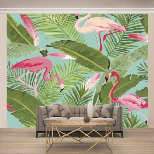 Tzxztt Animal Rosa Flamenco Planta Hojas Verdes Moderno Papel Pintado 3D Seda Texturizada Primera Calidad Neutros Material Ideal Para SalóN Dormitorio-300cm×210cm