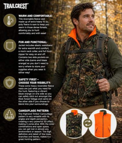 Image of Men's Reversible Camo / Buffalo Red Plaid & Orange Fleece Hunting Vest