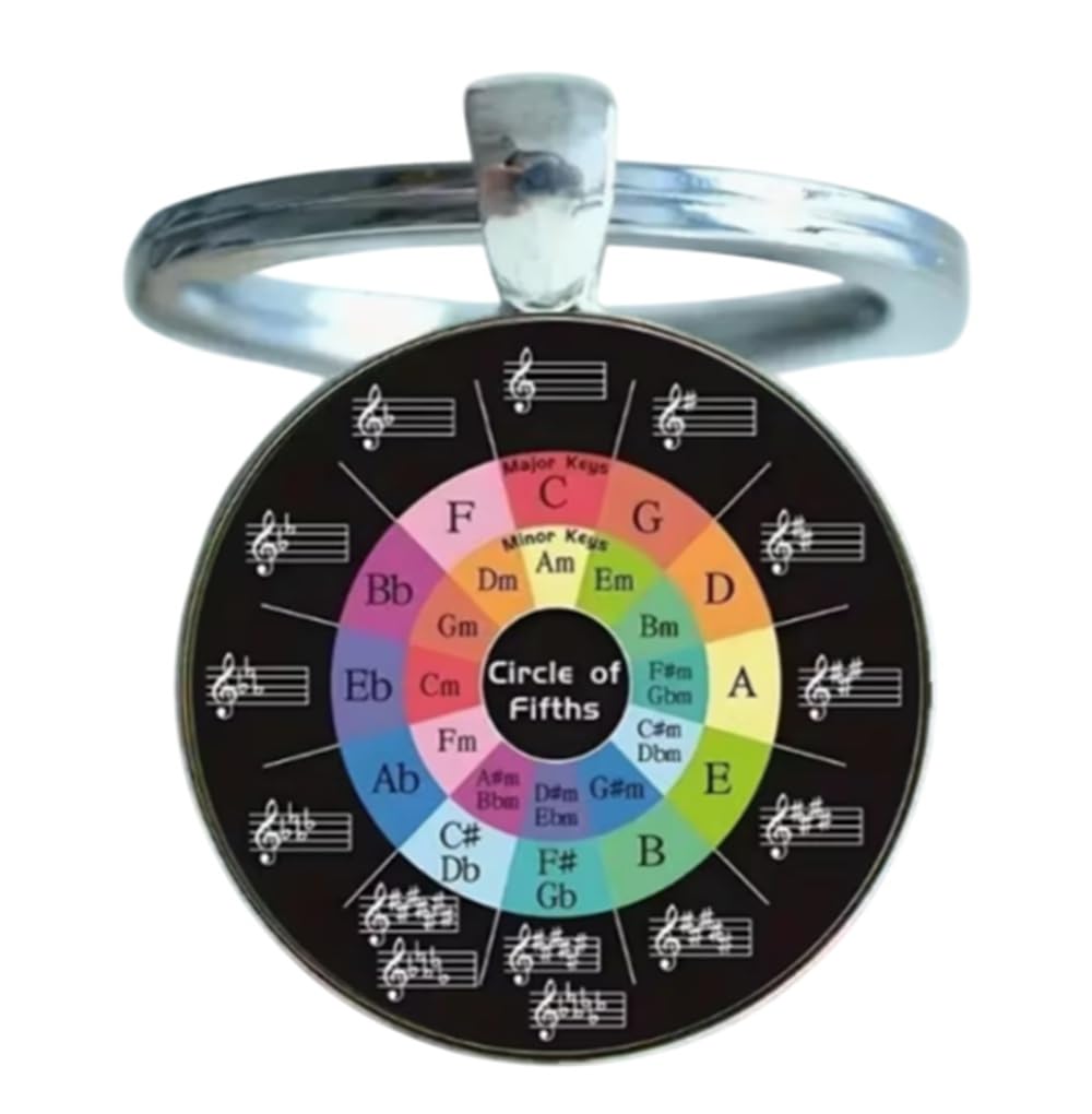 CMJ™ Music Notes Theory and Chords Glass Domed Keyring Gift for Music Lovers