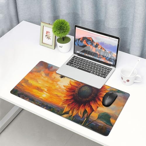 Image of Sunflower Bee Extended Gaming Mouse Pad, with Stitched Edges Large Mouse Pad Desk Protector, Rubber Base Mousepad Keyboard Mouses Mat for Work Game Office Home- 32 inch X 12 inch Inch,E788