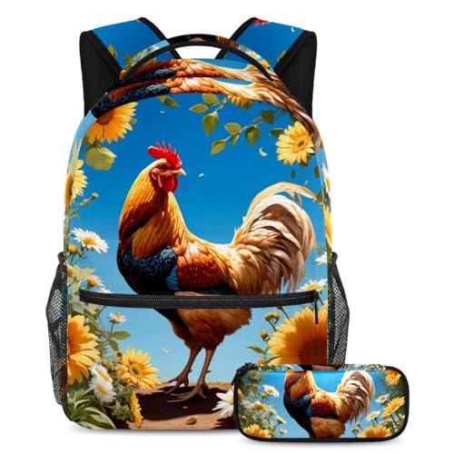 Sacs à dos de jour poulet et fleur ensemble scolaire multicolore pour fille et garçon