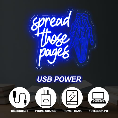 Image of Spread Those Pages Neon Sign Funny Book Lovers Gift | Smutty Wall Art Decoration Handmade LED Light Bookish Neon Decor Book Room Decoration 14.6 inchx13 inch