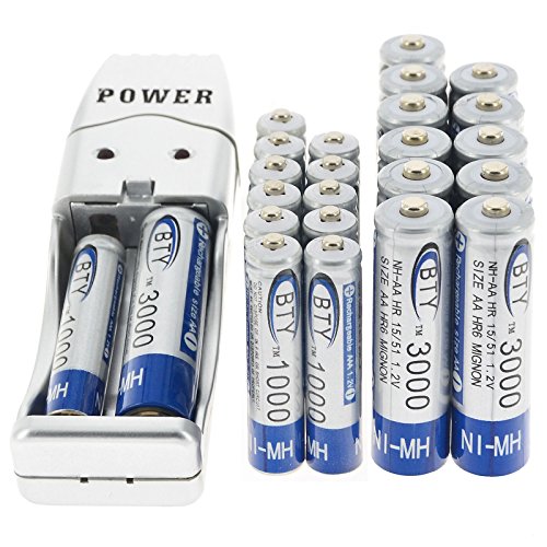 EopZol 12x AA 3000mAh + 12x AAA 1000mAh 1.2V NI-MH BTY Rechargeable Battery+Charger