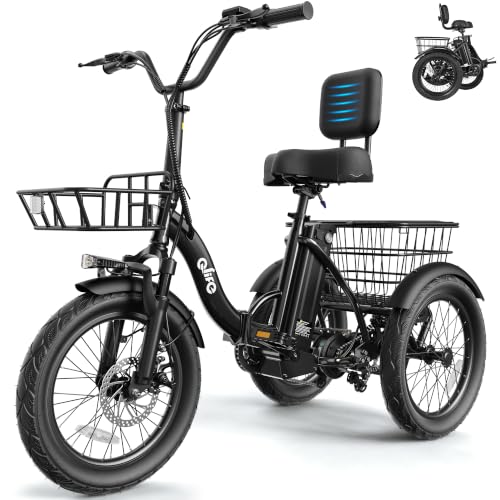Qlife Triker Electric Bike Peak 1200W Brushless Motor Folding Trike Ebike 499Wh Removable Battery Step-Thru 3 Wheel Electric Bicycle Up to 50 Miles 20 Tire Tricycle for Adults BP