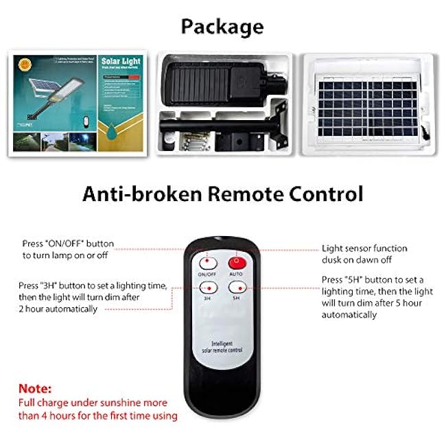 Solar Street Lights Outdoor Lamp, 16000lm IP67 Waterproof Light with Anti Broken Remote Control Mounting Bracket, Dusk to Dawn Security Led Flood Light for Yard, Garden, etc.
