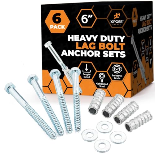 Image of Xpose Safety Parking Stoppers Concrete Anchors, 1 /2 inch x 6 inch Lag Bolts, 6 Pack