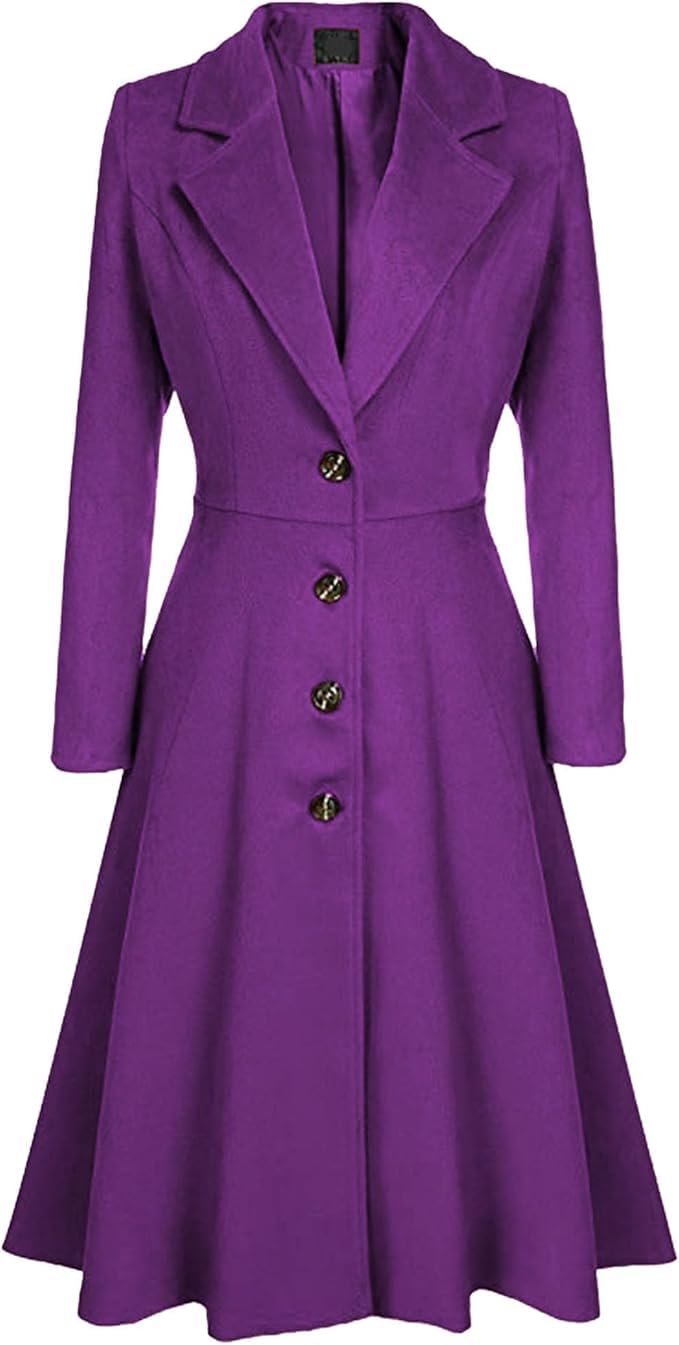 Maiyifu-GJ Women's Winter Warm Wool Dress Overcoat Notch Lapel Single Breasted Coat Elegant Lapel Long Trench Coat Jacket