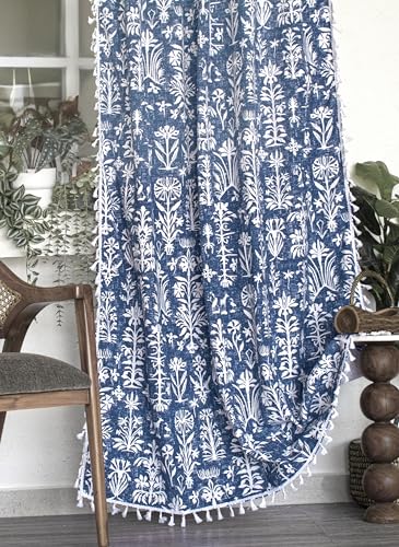 Image of Tranquebar Curtain Co. Window Curtains 5 Feet, Cotton Curtains, 60-65% Room Darkening, Blue Botanical Print, Blue Curtains, BackTabs, Design Cairo (152 cm) - 1 Piece