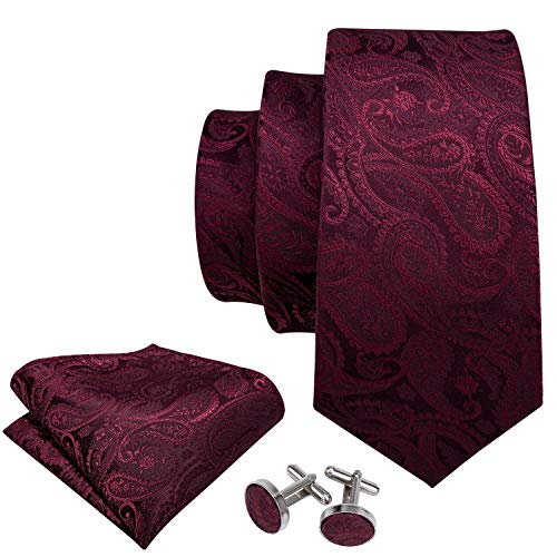 Image of YOHOWA Mens Ties Set Wedding Paisley Neckties with Handkerchief Cufflinks Formal Business