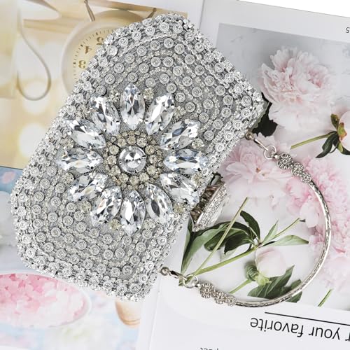 Image of Women's Sparkly Rhinestone Clutch Purse Evening Shoulder Bag | Crystal Glitter Sequin Handbag With Handle & Chain, Convertible Crossbody Bag For Bridal Wedding Party Prom or Formal Events