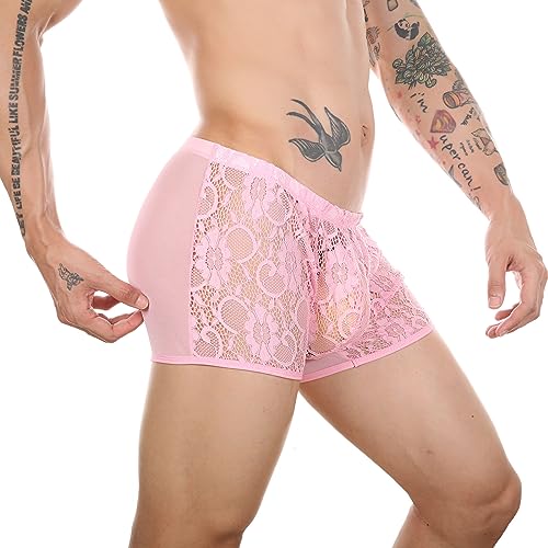 Pouch Panties Men's See Through Boxer Briefs Lace Mesh Sexy Large Pouch Briefs4